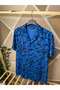 Blue - Black Color Patterned Viscose Men's Shirt