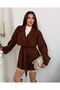 New Season Trend Oversize Belted Brown Cashmere Coat - 2
