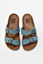 Blue Leather Men's Flat Slippers 01Mu4725