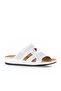 White Printed Leather Men's Flat Slippers 25Mt2411 - 2