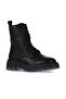 Black Leather Women's Flat Boots 01Wv1500 - 2