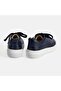 Women's Navy Blue Lace-Up Leather Casual Shoes - 6