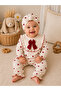 Baby Girl Red Heart Patterned Bowknot Beret 2-Piece Jumpsuit - 3