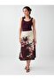Stone Linen Blend Loose Cut Patterned Midi Skirt - 3