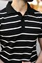 Black Striped Polo Collar Knitwear Men's T-Shirt E7405 - 4