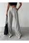 Belted Lace Detailed Palazzo Trousers - Gray - 5