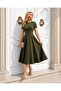 Short Sleeve Pocketed Long Crepe Fabric Dress Khaki 582110