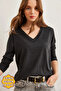 Women's Black V-Neck Wool Viscose Drapey Blouse BLZ-19002729