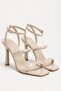 Lunea Women's Three-Stripe Thin Heel Beige Patent Leather Heeled Shoes 11cm - 5