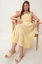 Textured Belted Summer Midi Dress Lub0352 Yellow - 2