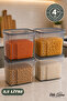 4-Piece Economical 3.5 Liter Strip Mega Size Flour, Food, Legumes Storage Box Anthracite