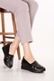 Women's Genuine Leather Anatomical Sole Padded Heel Laser Perforated Shoes Pyt.6300 Black - 6