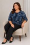 Women's Plus Size Navy Blue White Patterned V-Neck Relaxed Fit Blouse - 3
