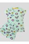 Girl's 100% Cotton Rainbow Cat Heart Patterned Green Short Sleeve Shorts Summer Pajamas Set - 2