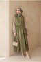 Elastic Waist Half Buttoned Zra Cupra Vest Dress Set -Khaki - 4