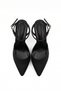 Women's Black Satin Ankle Strap Pointed Toe Stiletto Heeled Shoes Ankle Strap Stiletto Classic Heeled Style - 2