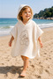 Teddy Bear Embroidered 100% Cotton Muslin Ecru Pareo Towel - Baby & Kids Beach and Bath Poncho (0-2 Years) - 5
