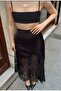 Women's Black Lace Satin Skirt - 3