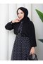 Women's Hijab Scarf Detailed Belted Polka Dot Chiffon Skirt Two-Piece Set Daily Office and Event Combination - 4
