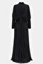 Stone and Flywheel Detailed Yoryo Silk Hijab Evening Dress Black 1254 - 3