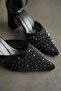Black Textile Fabric Stoned Women's Heeled Shoes Tr08Ms18A - 6
