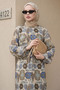 Pleated Shawl Pattern Chiffon Dress - Blue - 2