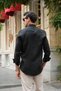 Slim Fit Long Sleeve 100% Linen Breathable Fabric Men's Shirt with Gift Box Fs-004170 - Black - 5