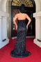 Sequin Fabric Drape Detailed Evening Dress - Dark Blue - 5