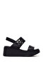 Women's Black Strappy Wedge Heeled Leather Comfort Sandals 26Sfd342218