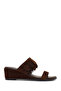 Women's Brown Wedge Heeled Suede Leather Slippers 26Sfd203410
