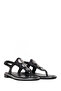 Women's Black Leather Flip-Flop Sandals 26Sfd360618 - 2