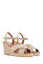 Women's Beige Ankle Strap Wedge Heel Shoes Suede Genuine Real Leather Espadrille Sandals 25Sfd205 - 3