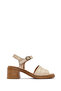 Women's Beige Ankle Buckle Thick Heeled Leather Sandals 26Sfd341518