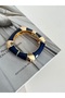 Gold and Navy Blue Detailed Square Handcuff Bracelet 6 cm - 5