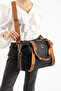 Black Tan Women's Multi-Compartment Adjustable Crisscross Straps Hand and Shoulder Bag - 4