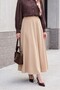 Imported Lycra Crepe Flared Skirt with Elastic Waist - Beige