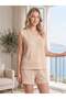 Women's Textured Knitted V-Neck Zero-Sleeve Shorts Summer Set 06-73