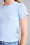 Ribbed Short Sleeve Light Blue Ribbon Detailed T-Shirt Girls I0070A826Hs - 8