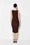 Buckle Detailed Gathered Jersey Midi Dress - Brown - 6