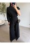 Black Single Sleeve Pleated Palazzo Suit - 5