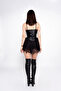 Lace Detailed Satin Corset Mini Suspender Black Shorts Skirt Dress - 6