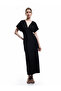 Wrap Fabric Textured Short Sleeve Long V Neck Dress