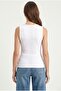 Women's Closed Collar Cotton White Straight Sleeve Corded Tank Top - 5
