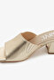 Gold Color Genuine Leather Thick Heeled Women's Slippers - 5
