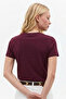 Women's Crew Neck Loose Basic Claret Red T-Shirt - 3