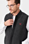 Men's Hakim Collar Pique Jacquard Zippered Wool Vest Dark Gray - 6