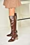 N 749204011   Brown Croco Print Low Heeled Women's Boots - 5
