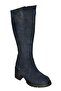 R654047702 Navy Blue Genuine Leather Suede Thick Heeled Women's Boots - 6