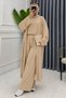 Women's Cupra Pike Long Cardigan Blouse Wide Leg Pants 3-Piece Abaya Set 3205 Beige - 9