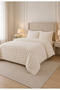 Loria Plush Double Bedspread 220X240Cm Honeycomb Pattern Fiber Filled Soft - Ecru